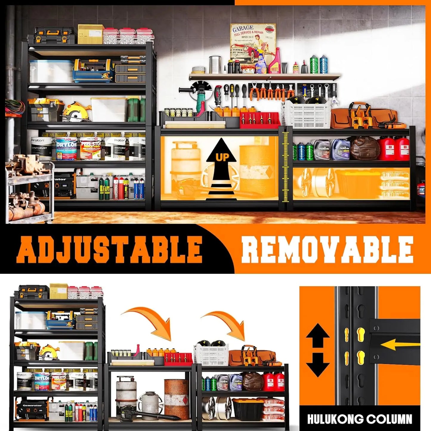 72''H Garage Shelving Heavy Duty Adjustable Garage Shelves 2500LBS Storage Shelves,5-Tier Metal Shelving Unit, Customized