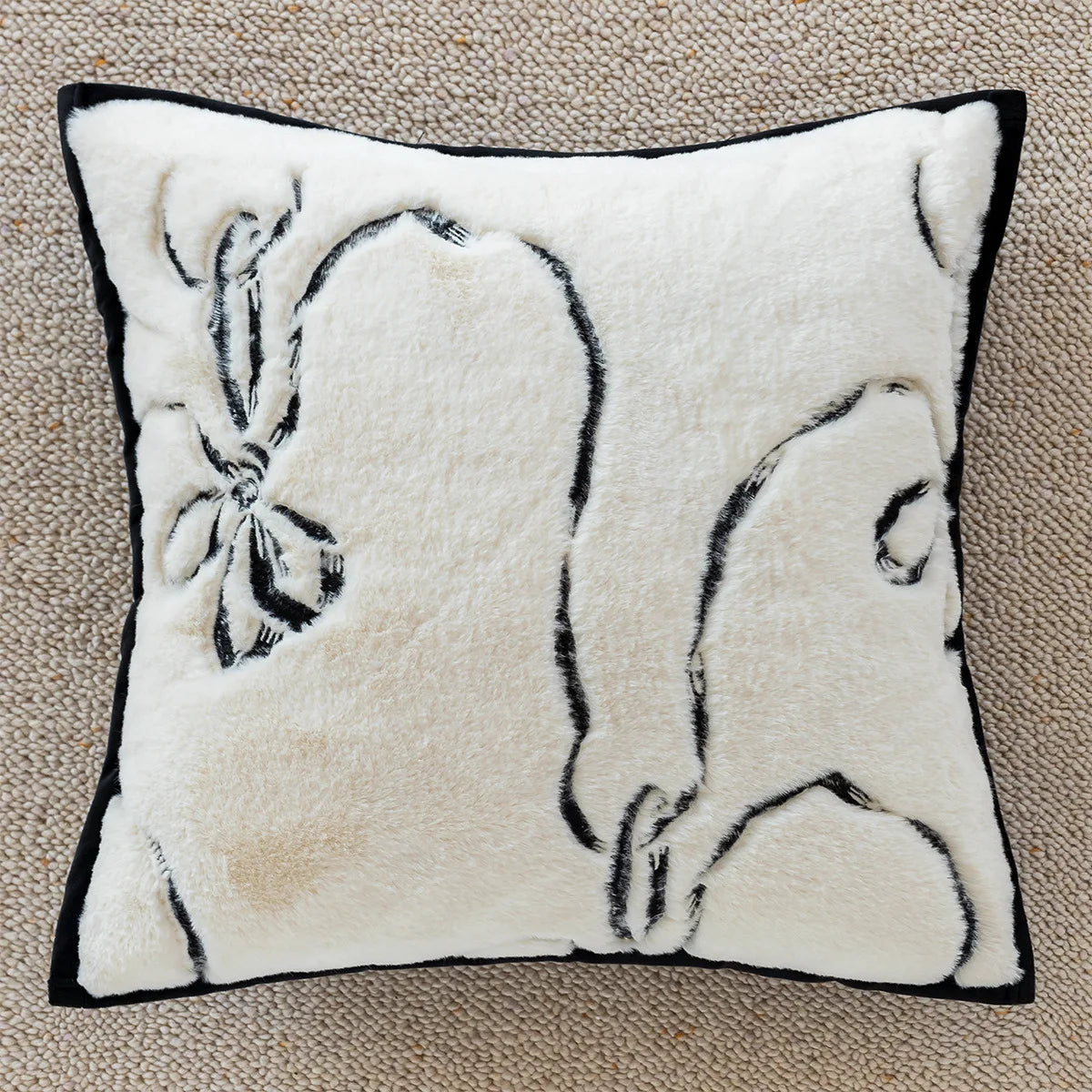 Nordic Black White Cushion Cover 45x45cm Luxury Bow Embroidery Pillow Case Plaid Jacquard Sofa Bedroom Decor Modern Home Accents