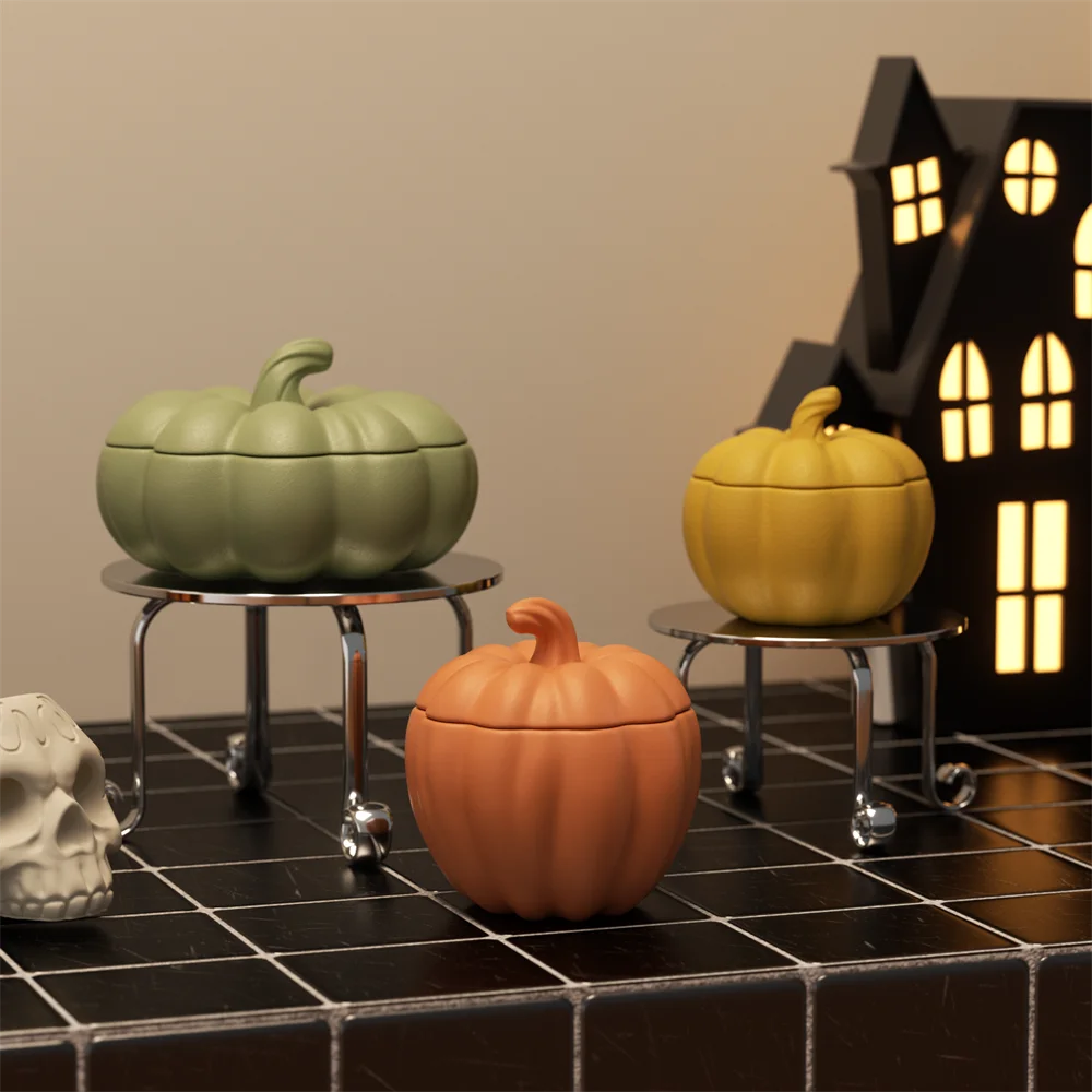 Nicole Candle Jar Halloween Concrete Silicone Mold DIY Flat Pumpkin Molds for Jesmonite Cement Halloween Home Decor