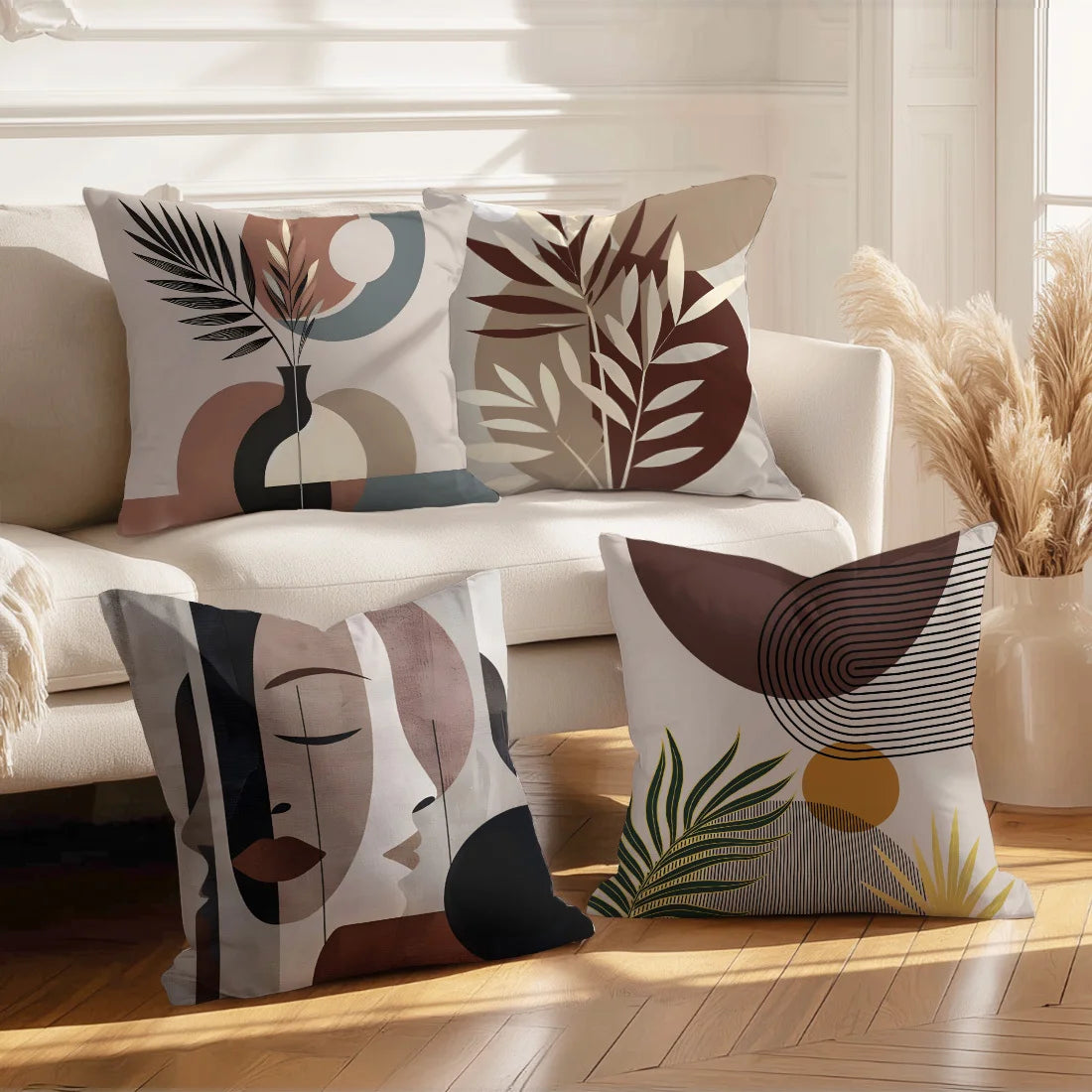 Modern Leaf And Face Patterned Decorative Throw Pillows Polyester pillowcase, sofa decorative cushion cov Headboard Pillow