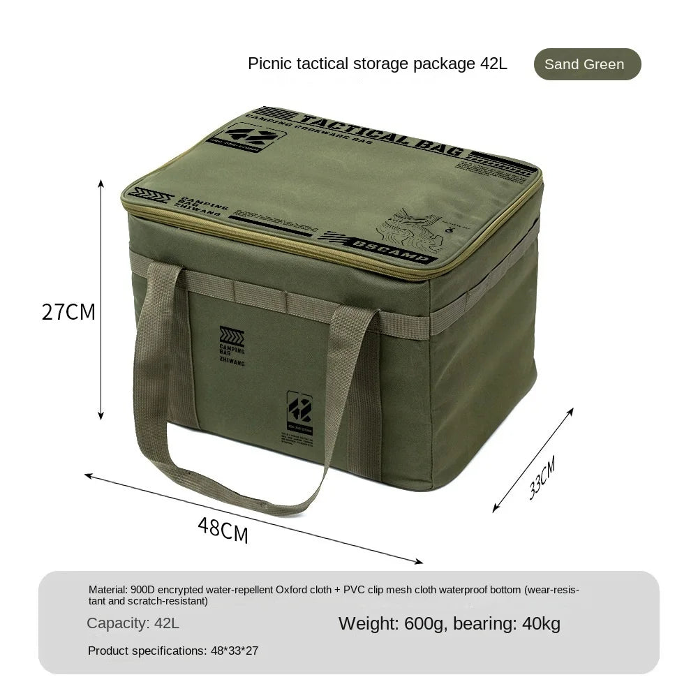 30-42L Camping Storage Bag Foldable Insulation Storage Box Cookware Tableware Handbag Field Divider Tactical Camping Picnic Tool