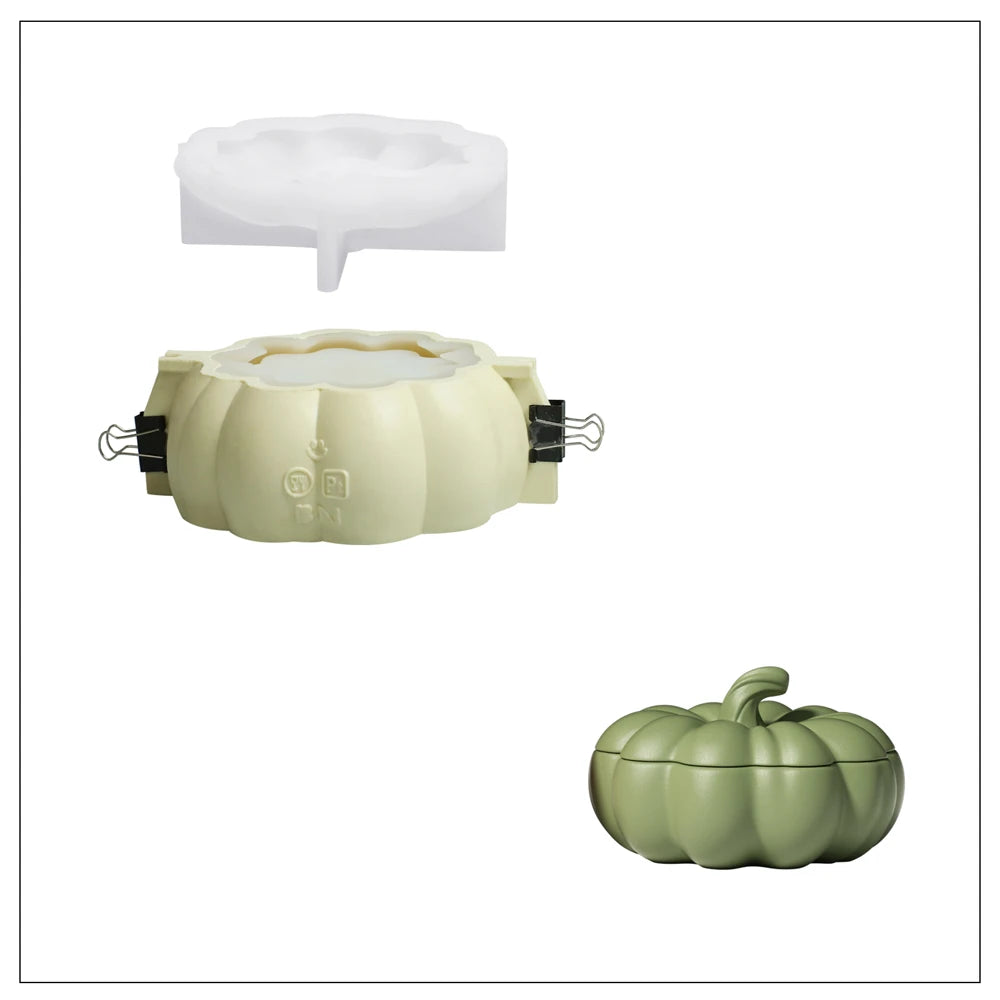 Nicole Candle Jar Halloween Concrete Silicone Mold DIY Flat Pumpkin Molds for Jesmonite Cement Halloween Home Decor
