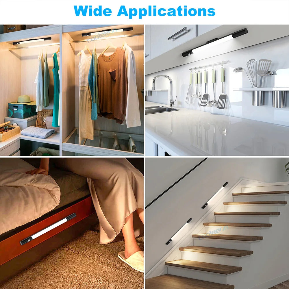 PIR Motion Sensor LED Bar Light Under Cabinet Lamp Dimmable Rechargeable Cabinet Night Light For Kitchen Bedroom Wardrobe