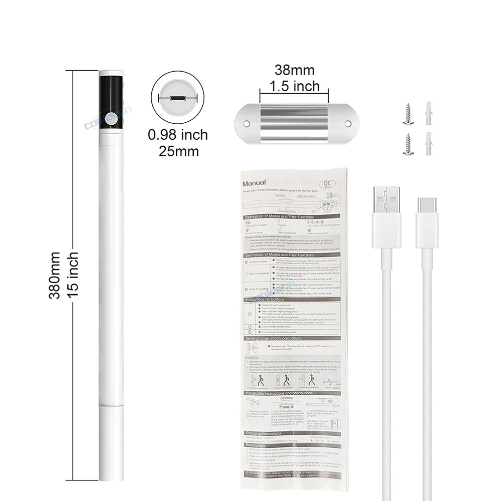 PIR Motion Sensor LED Bar Light Under Cabinet Lamp Dimmable Rechargeable Cabinet Night Light For Kitchen Bedroom Wardrobe