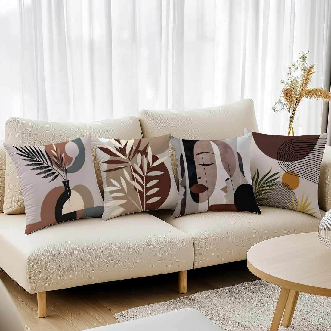 Modern Leaf And Face Patterned Decorative Throw Pillows Polyester pillowcase, sofa decorative cushion cov Headboard Pillow