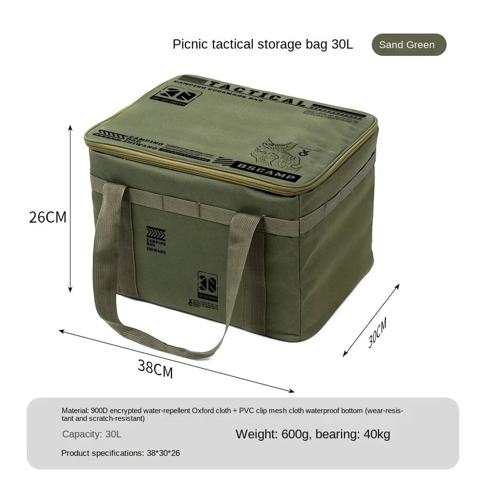 30-42L Camping Storage Bag Foldable Insulation Storage Box Cookware Tableware Handbag Field Divider Tactical Camping Picnic Tool