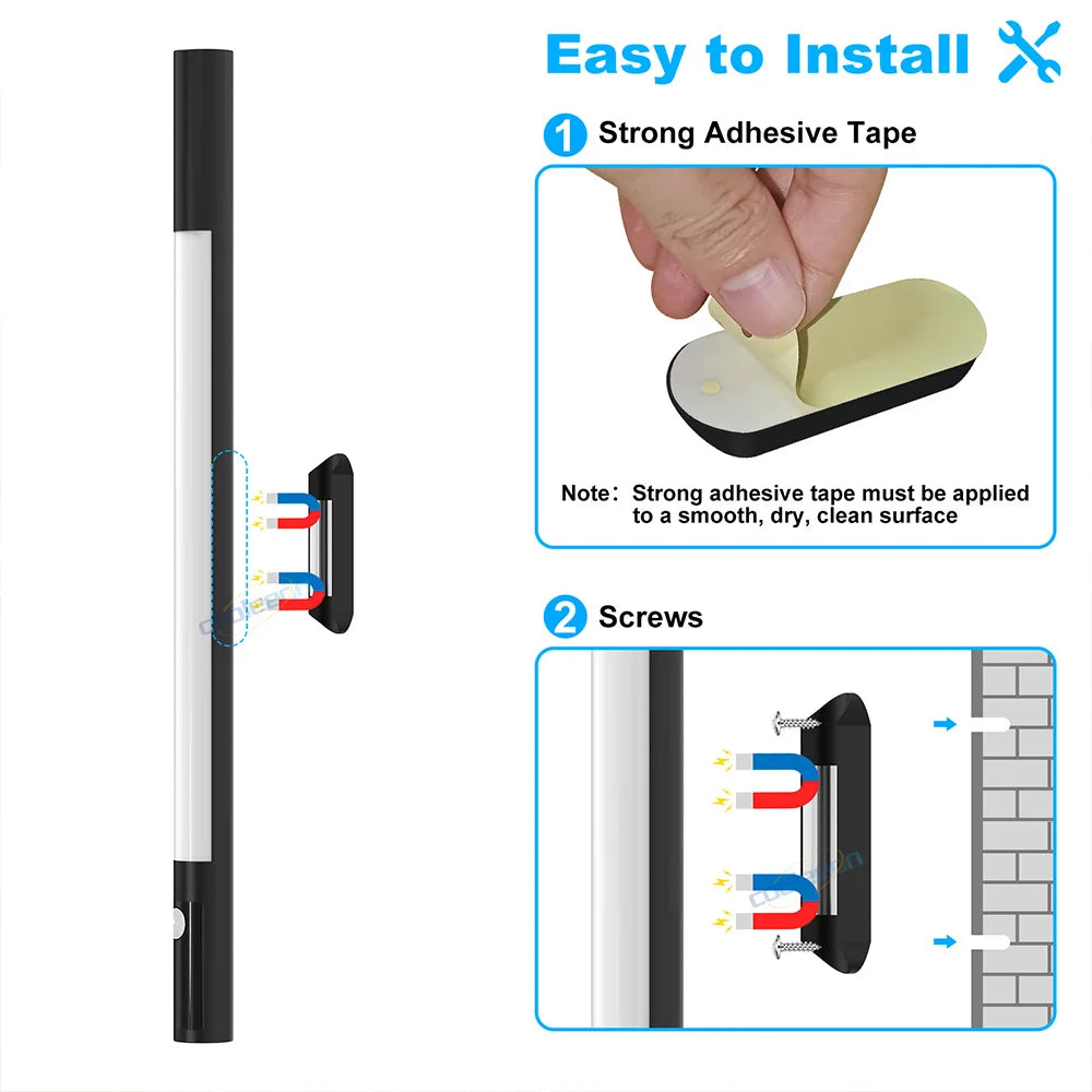 PIR Motion Sensor LED Bar Light Under Cabinet Lamp Dimmable Rechargeable Cabinet Night Light For Kitchen Bedroom Wardrobe