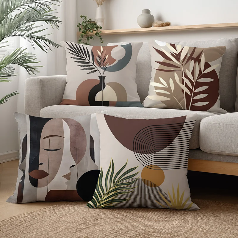 Modern Leaf And Face Patterned Decorative Throw Pillows Polyester pillowcase, sofa decorative cushion cov Headboard Pillow