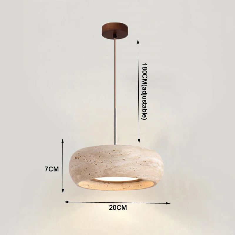 WECUS Vintage LED Pendant Lamps Wabi Sabi Bedroom Bedside Chandeliers Retro Restaurant Cream Travertine Long Wire Hanging Lights