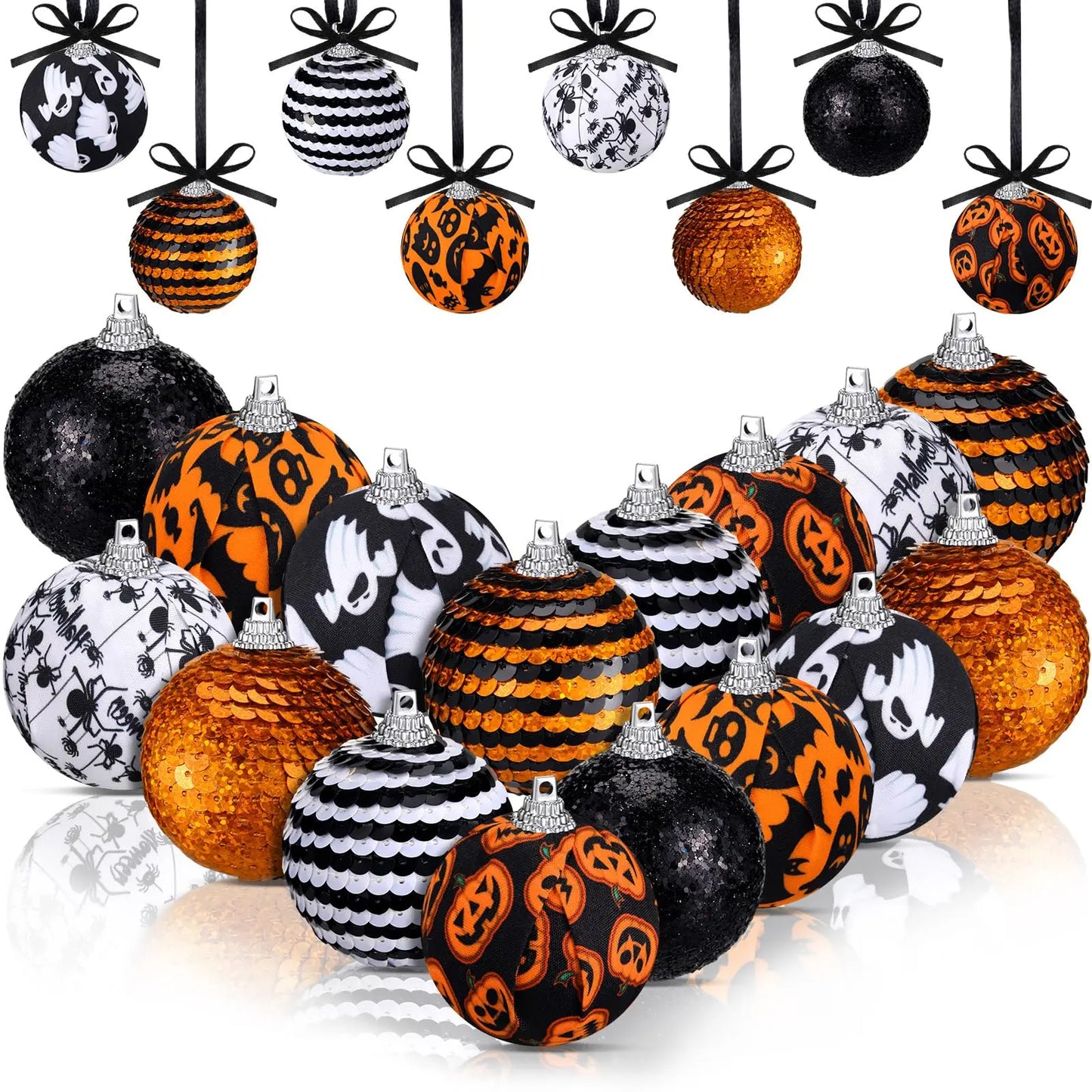 Halloween Ornaments Tree Decorations Indoor, 16ct 2 Inch Shatterproof Decorative Hanging Ball Ornaments Set for Tree