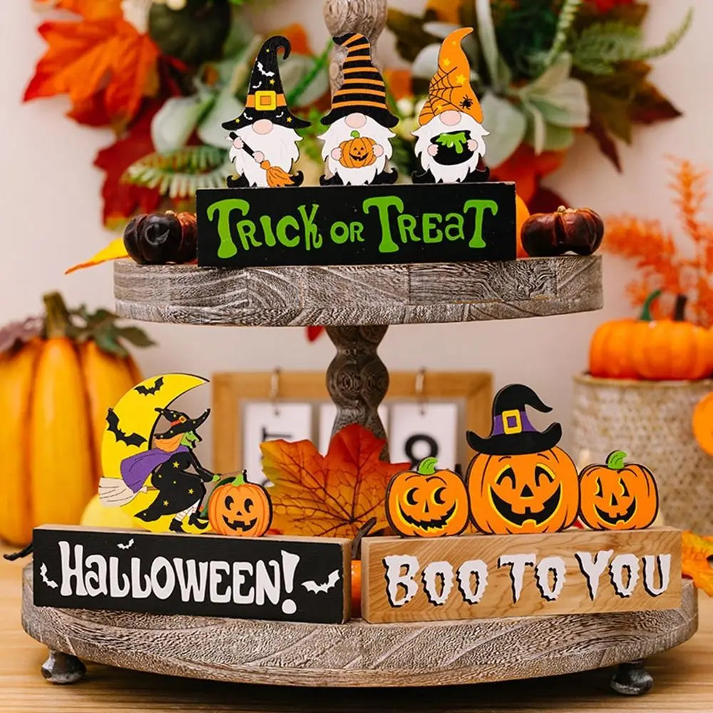 Trick or Treat Halloween Wooden Ornaments Festival DIY Gifts Desk Ornaments Atmosphere Prop Pumpkin Ghost Pumpkin Ghost Decor