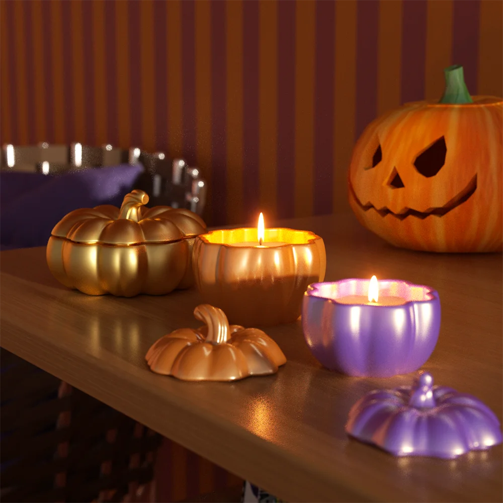 Nicole Candle Jar Halloween Concrete Silicone Mold DIY Flat Pumpkin Molds for Jesmonite Cement Halloween Home Decor