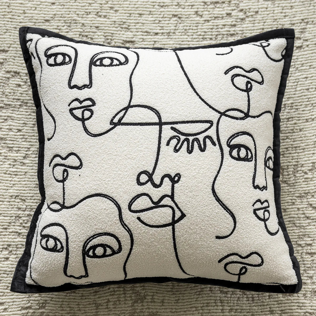 Nordic Black White Cushion Cover 45x45cm Luxury Bow Embroidery Pillow Case Plaid Jacquard Sofa Bedroom Decor Modern Home Accents