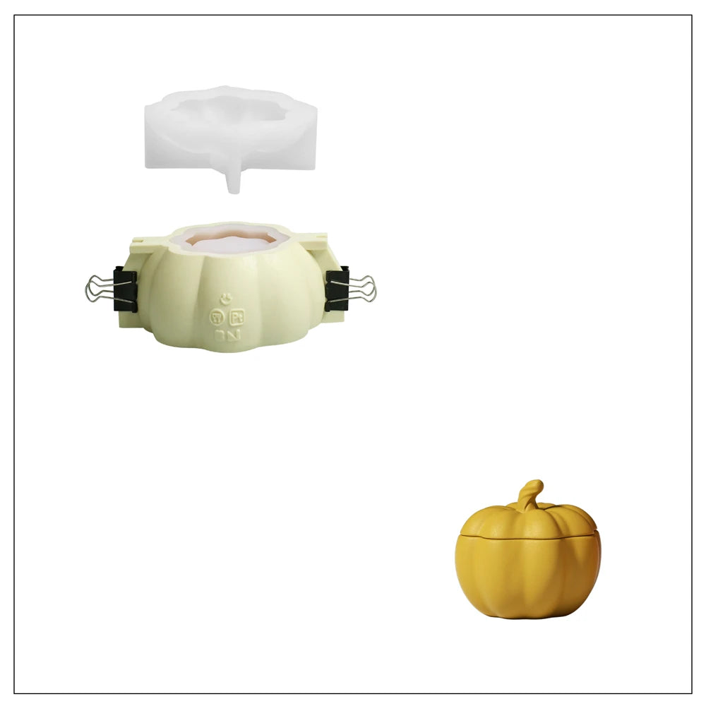 Nicole Candle Jar Halloween Concrete Silicone Mold DIY Flat Pumpkin Molds for Jesmonite Cement Halloween Home Decor