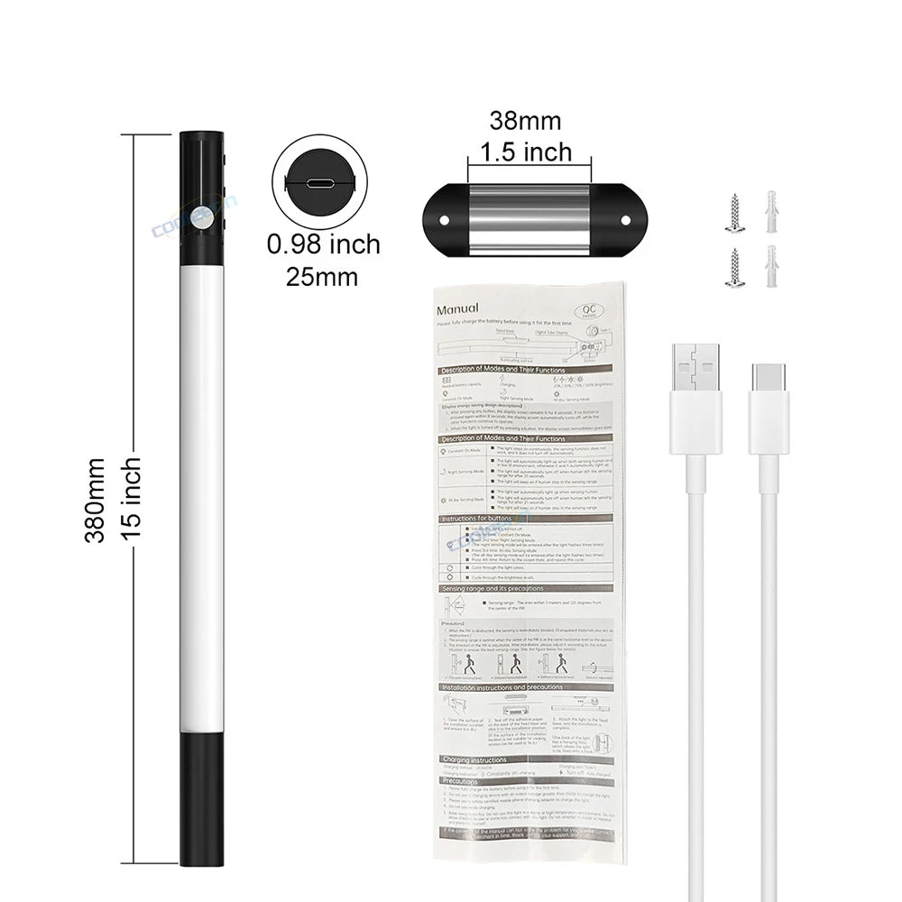PIR Motion Sensor LED Bar Light Under Cabinet Lamp Dimmable Rechargeable Cabinet Night Light For Kitchen Bedroom Wardrobe