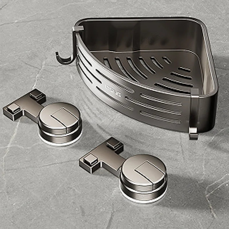 Shower Wall Storage Basket,Suction Mount No Drilling,Rustproof Aluminum, 4-Layer Protection,for Corner Space, Includes Towel Bar