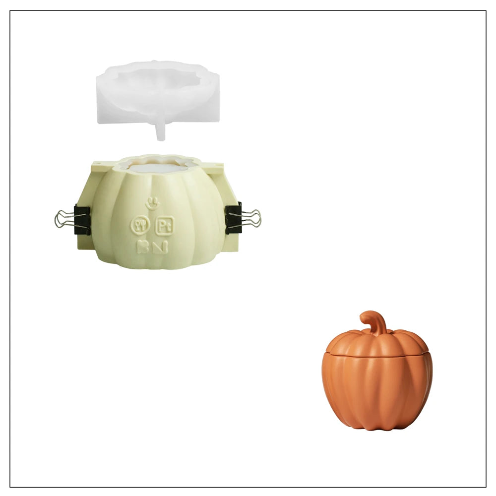 Nicole Candle Jar Halloween Concrete Silicone Mold DIY Flat Pumpkin Molds for Jesmonite Cement Halloween Home Decor