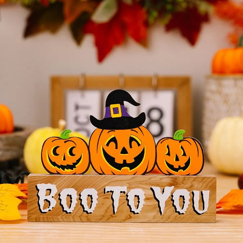 Trick or Treat Halloween Wooden Ornaments Festival DIY Gifts Desk Ornaments Atmosphere Prop Pumpkin Ghost Pumpkin Ghost Decor