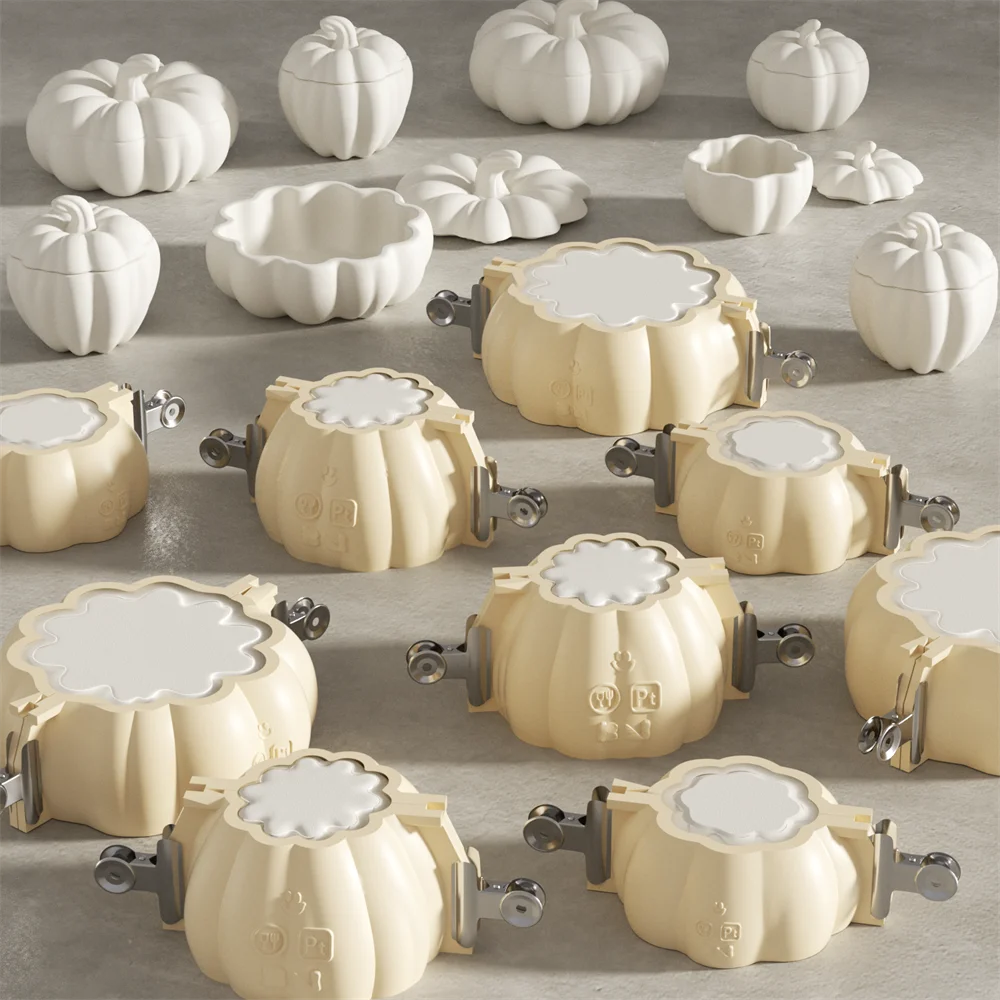 Nicole Candle Jar Halloween Concrete Silicone Mold DIY Flat Pumpkin Molds for Jesmonite Cement Halloween Home Decor