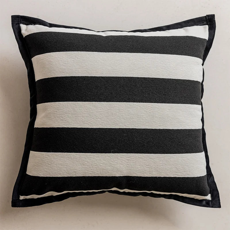 Nordic Black White Cushion Cover 45x45cm Luxury Bow Embroidery Pillow Case Plaid Jacquard Sofa Bedroom Decor Modern Home Accents