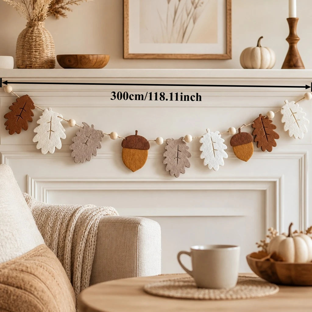 1PC Felt Fall Wreath & Boho Autumn Banner Rustic Wall Hanging Decor for Thanksgiving Fireplace Home Decoration