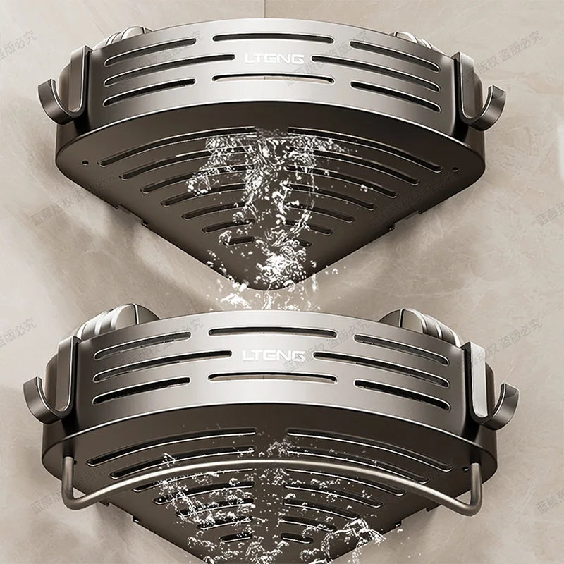 Shower Wall Storage Basket,Suction Mount No Drilling,Rustproof Aluminum, 4-Layer Protection,for Corner Space, Includes Towel Bar