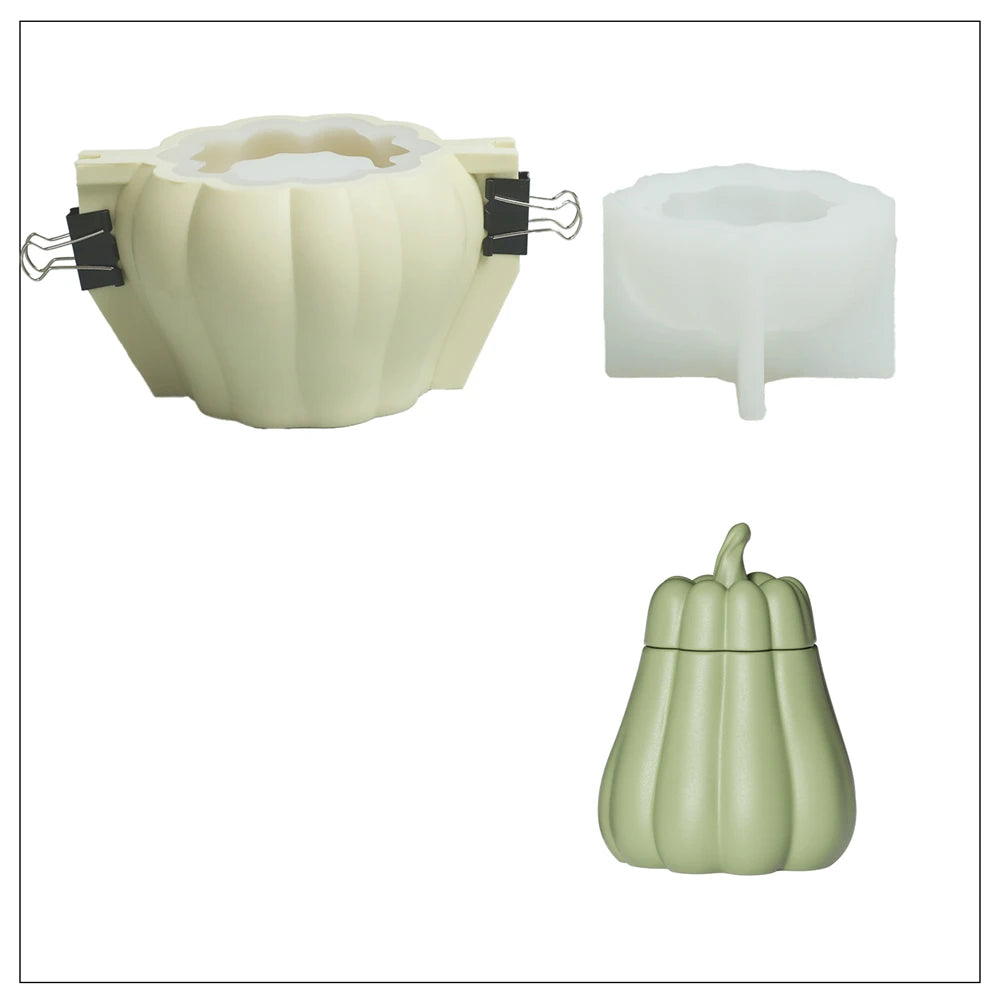 Nicole Candle Jar Halloween Concrete Silicone Mold DIY Flat Pumpkin Molds for Jesmonite Cement Halloween Home Decor