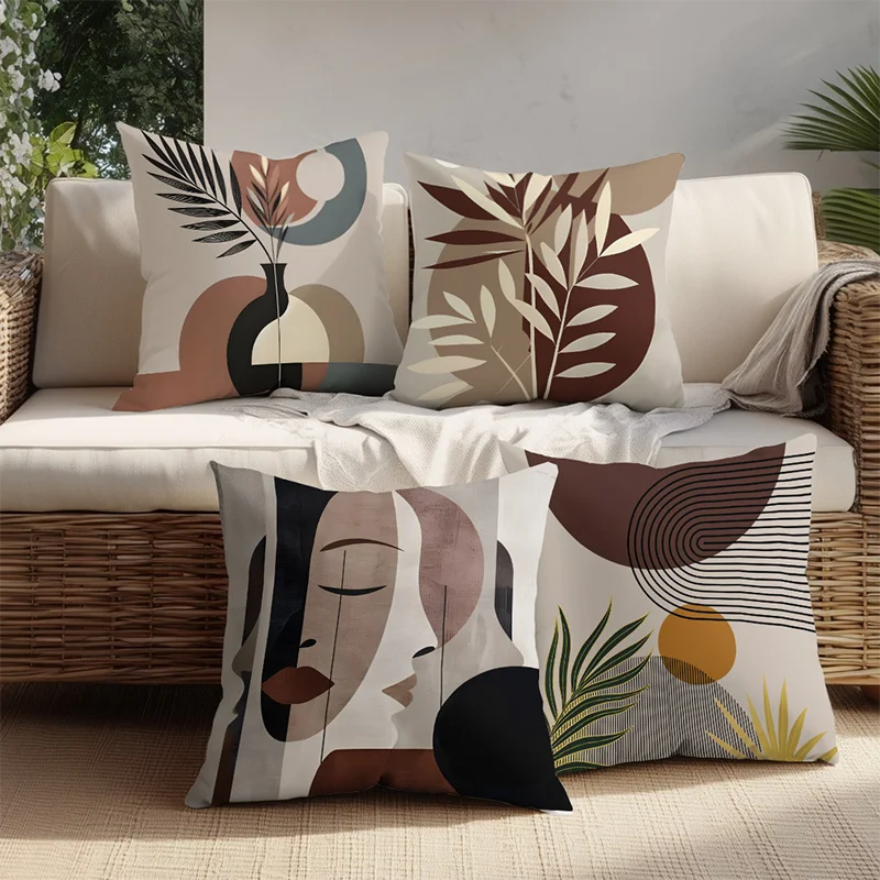 Modern Leaf And Face Patterned Decorative Throw Pillows Polyester pillowcase, sofa decorative cushion cov Headboard Pillow