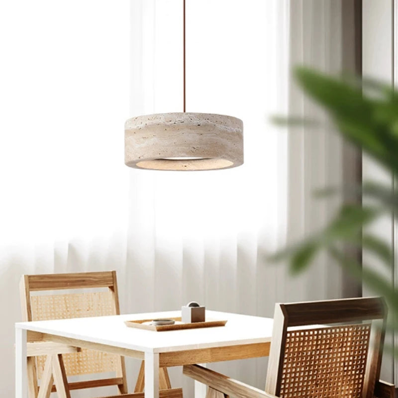 WECUS Vintage LED Pendant Lamps Wabi Sabi Bedroom Bedside Chandeliers Retro Restaurant Cream Travertine Long Wire Hanging Lights