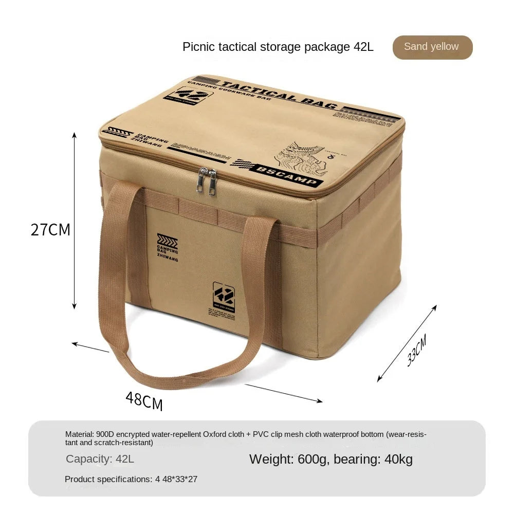 30-42L Camping Storage Bag Foldable Insulation Storage Box Cookware Tableware Handbag Field Divider Tactical Camping Picnic Tool